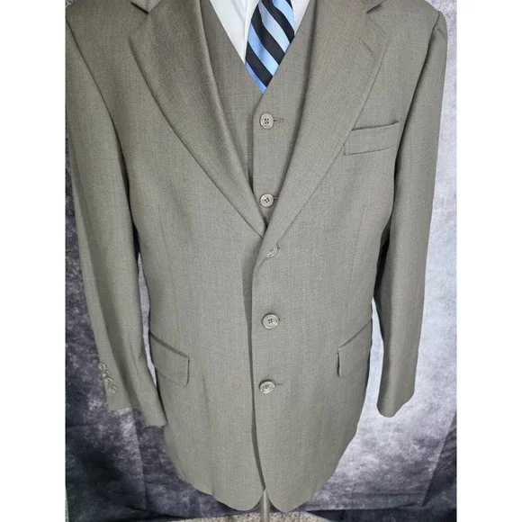 Oscar De La Renta 2 Piece Blazer Jacket & Vest‎Mens 42R Green Sports Coat Wool